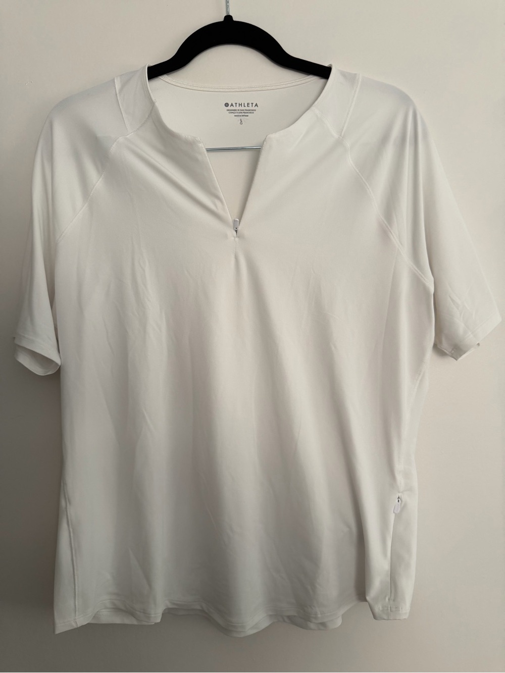 Athleta White Short Sleeve Zip-Front Performance Top